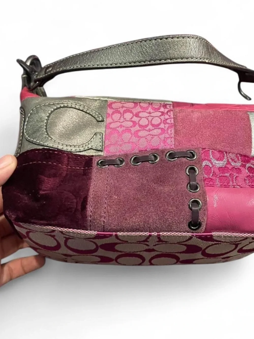 Coach Pink Holiday Patchwork Leather hobo Bag